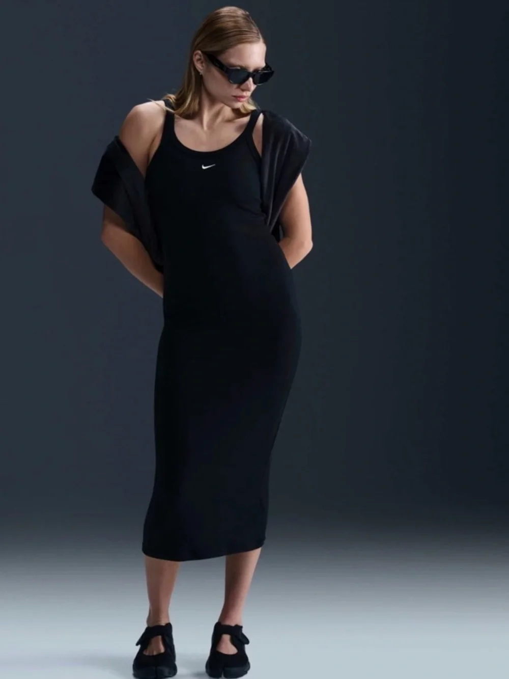 Nike Women's Sportswear Chill Knit Tight Mini-Rib Tank Dress Black Size Large
